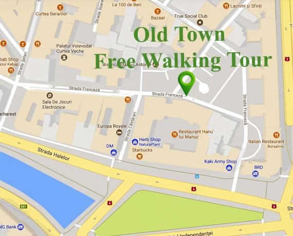 Χάρτης του βουκουρεστίου walking tour